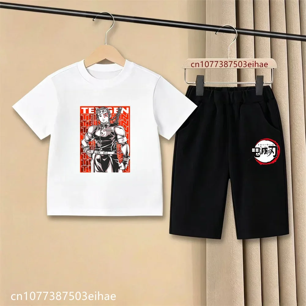 Kids Unisex Demon Slayer Ghost Blade T-Shirt Casual Shorts Anime Comic Print Summer Loose Comfortable Daily Outdoor Clothes Set