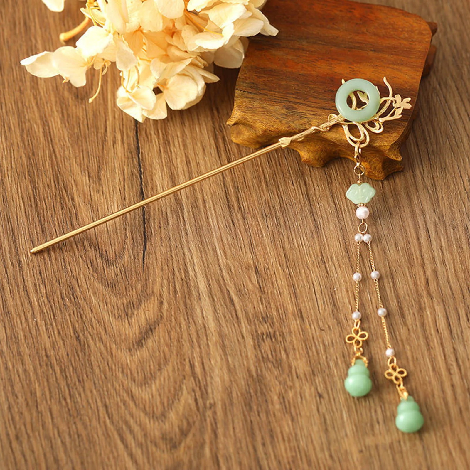 Chinese Style Glass Hairpin For Women Elegant Concentric Buckle Tassel Hair Stick Exquisite Metal Jewelry Hair Accessories 18cm