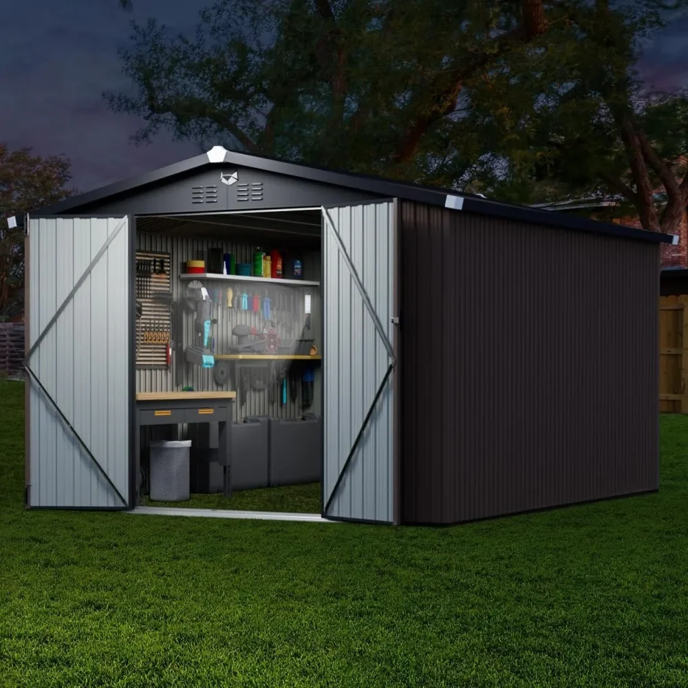 

10x12 FT Metal Storage Shed, Outdoor Tool Sheds with Lockable Door, Large Heavy Duty Tool Sheds, Outside Waterproof Storage