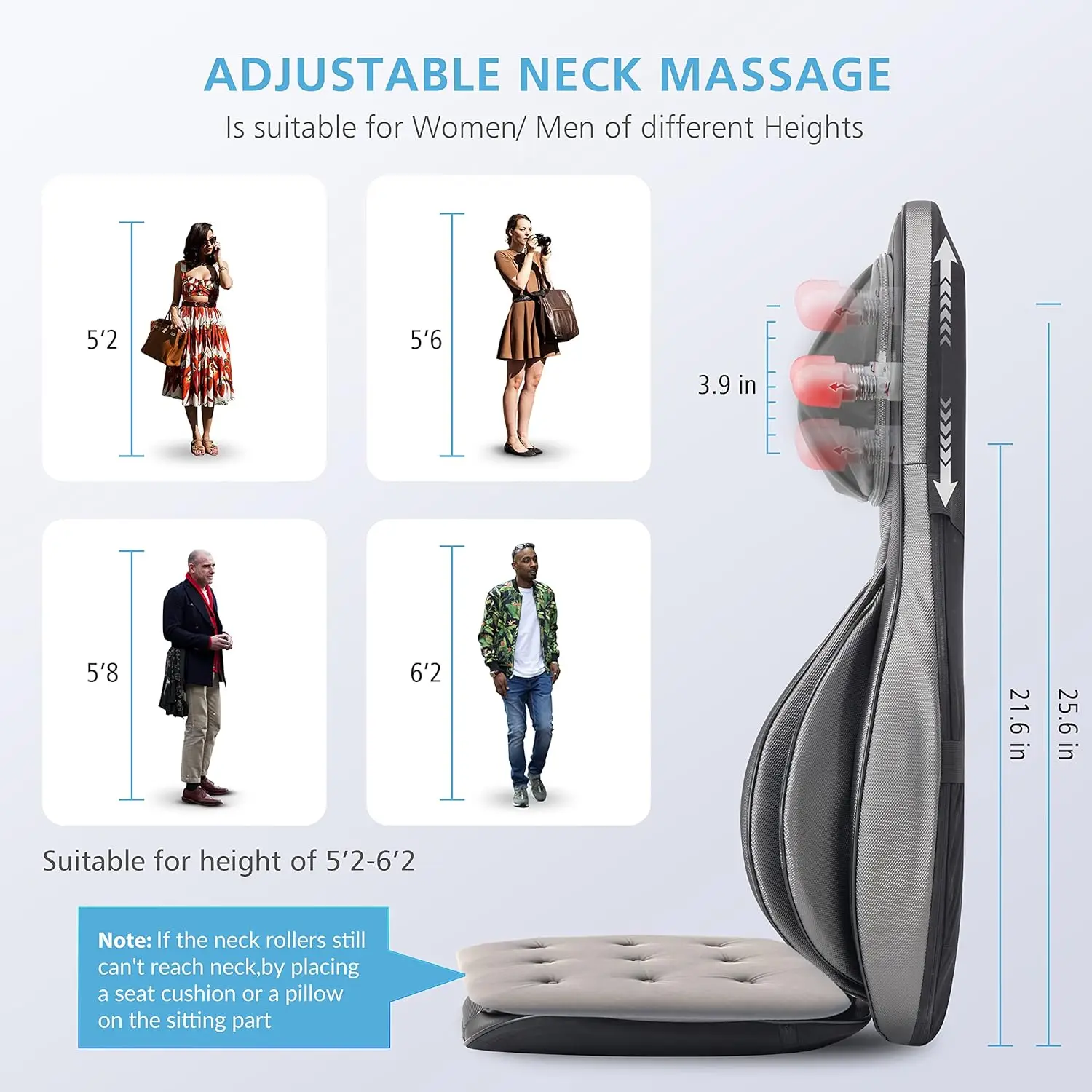 Neck and Back Massager with Heat,Shiatsu Massage Chair Pad Portable with Compress & Rolling,Kneading Massager for Full Back