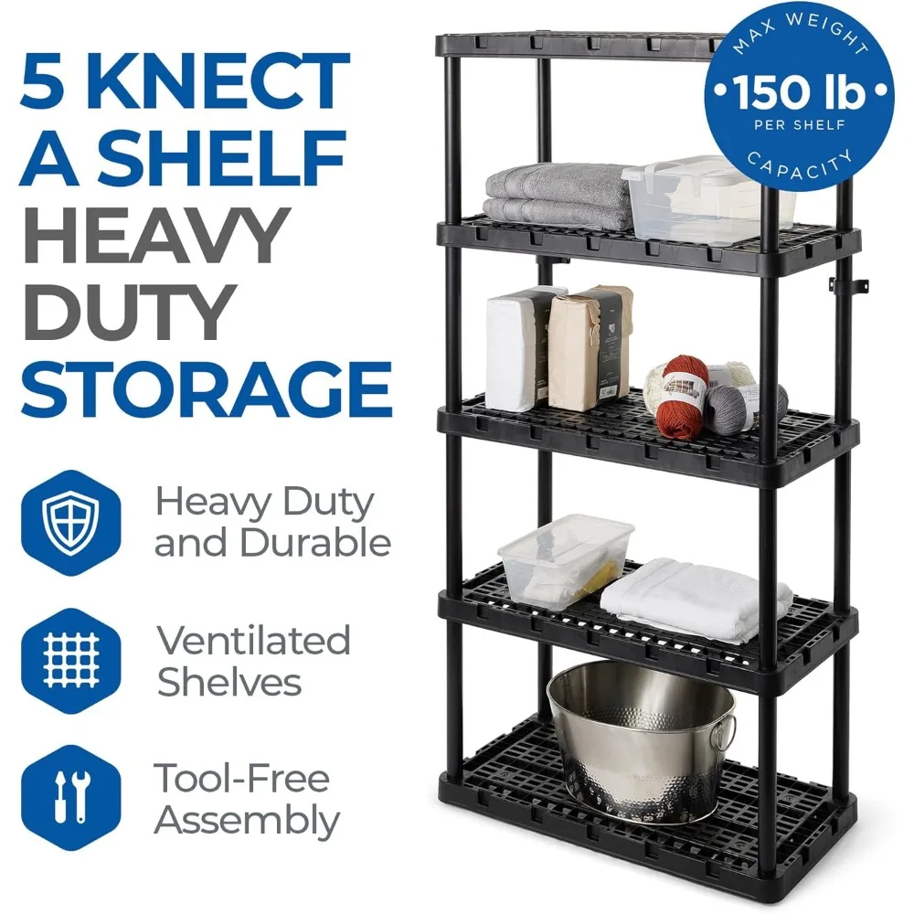 5 Shelf Knect-A-Shelf Ventilated Heavy Duty Storage Unit Organizer System for Home, Garage, Basement & Laundry