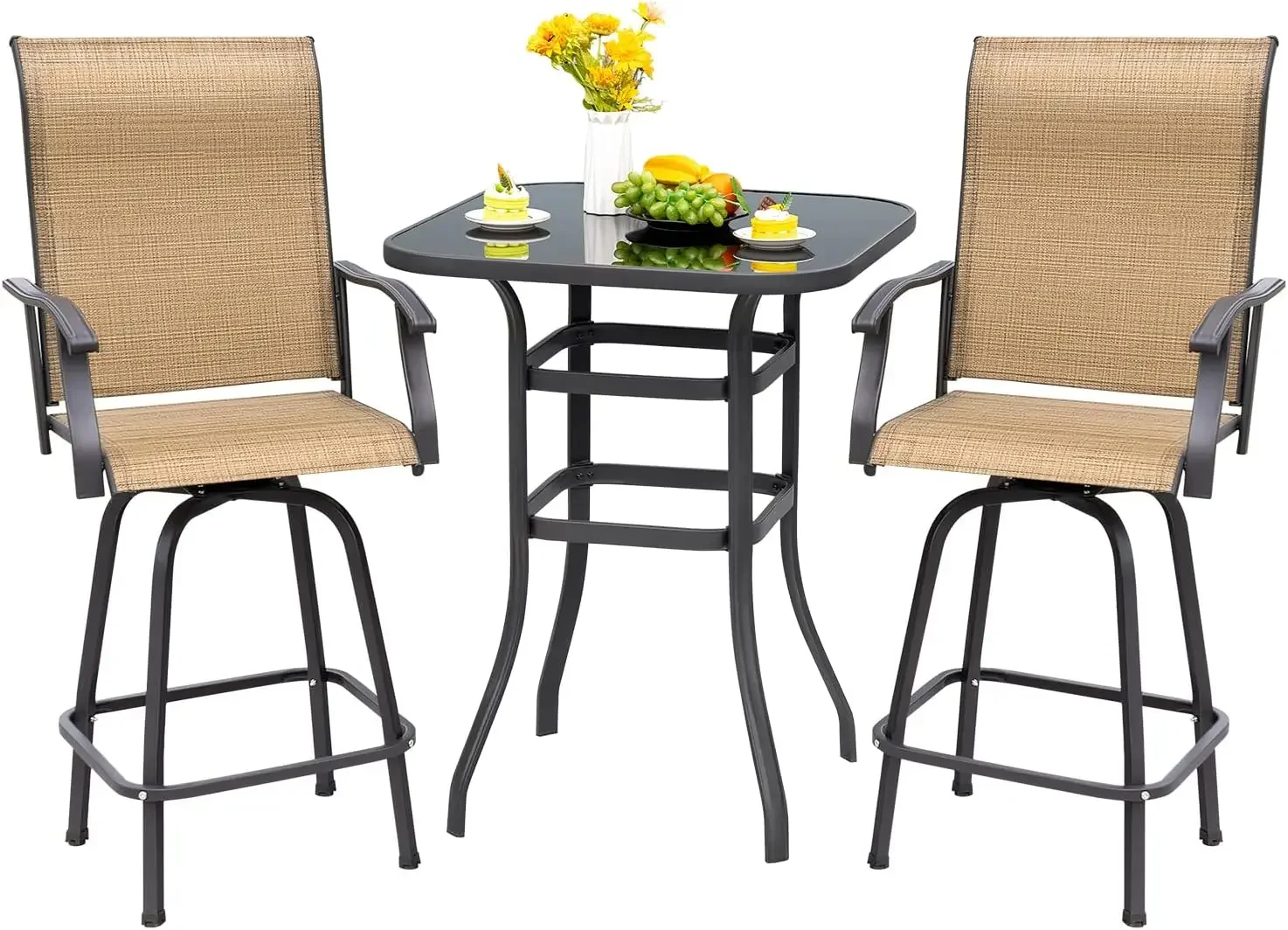 Patio Draaibare Bar Set 3 Stuks Patio Hoge Top Bar Tafel En Krukken Stoelen Set Textilene Sling Stof Buiten Barkrukken Set Van 2