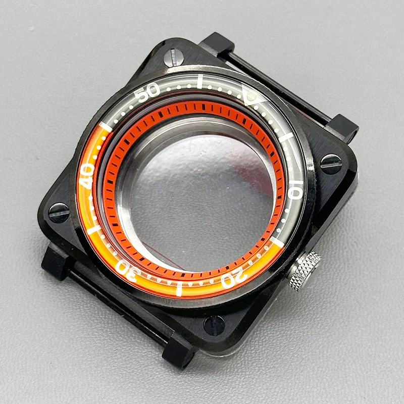 Mod 42mm Schwarzes Quadratisches Piloten-Cockpit-Gehäuse mit Transparenter Rückseite Passend für NH34 NH35 NH38 NH36 4R 7S Uhrwerk Saphirglas Uhrengehäuse-Teil – Detail 2