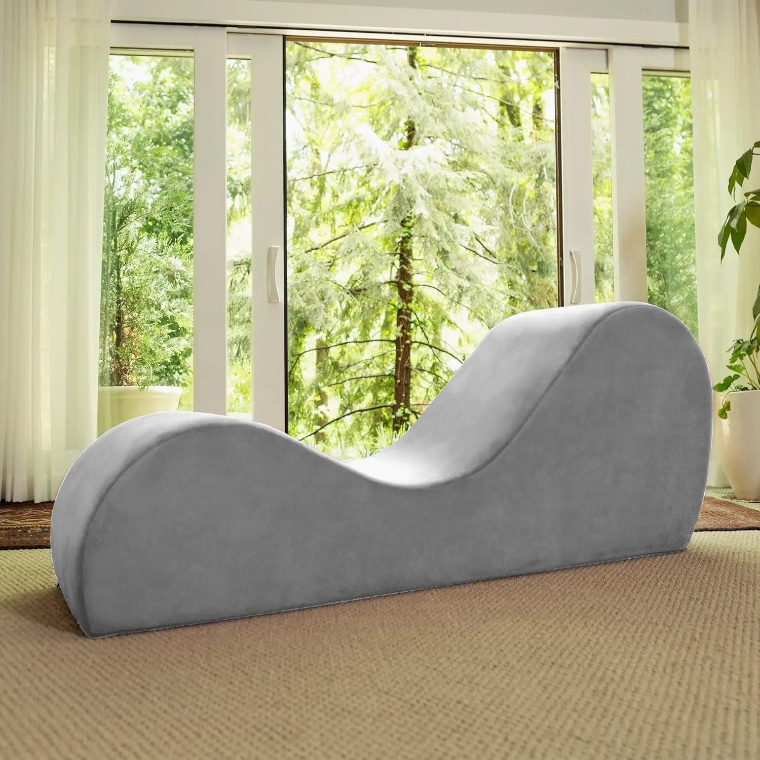 Chaise Lounge for Yoga-Made in The USA-for Stretching, Relaxation, Exercise & More, 60D x 18W x 26H Inch, Light Grey