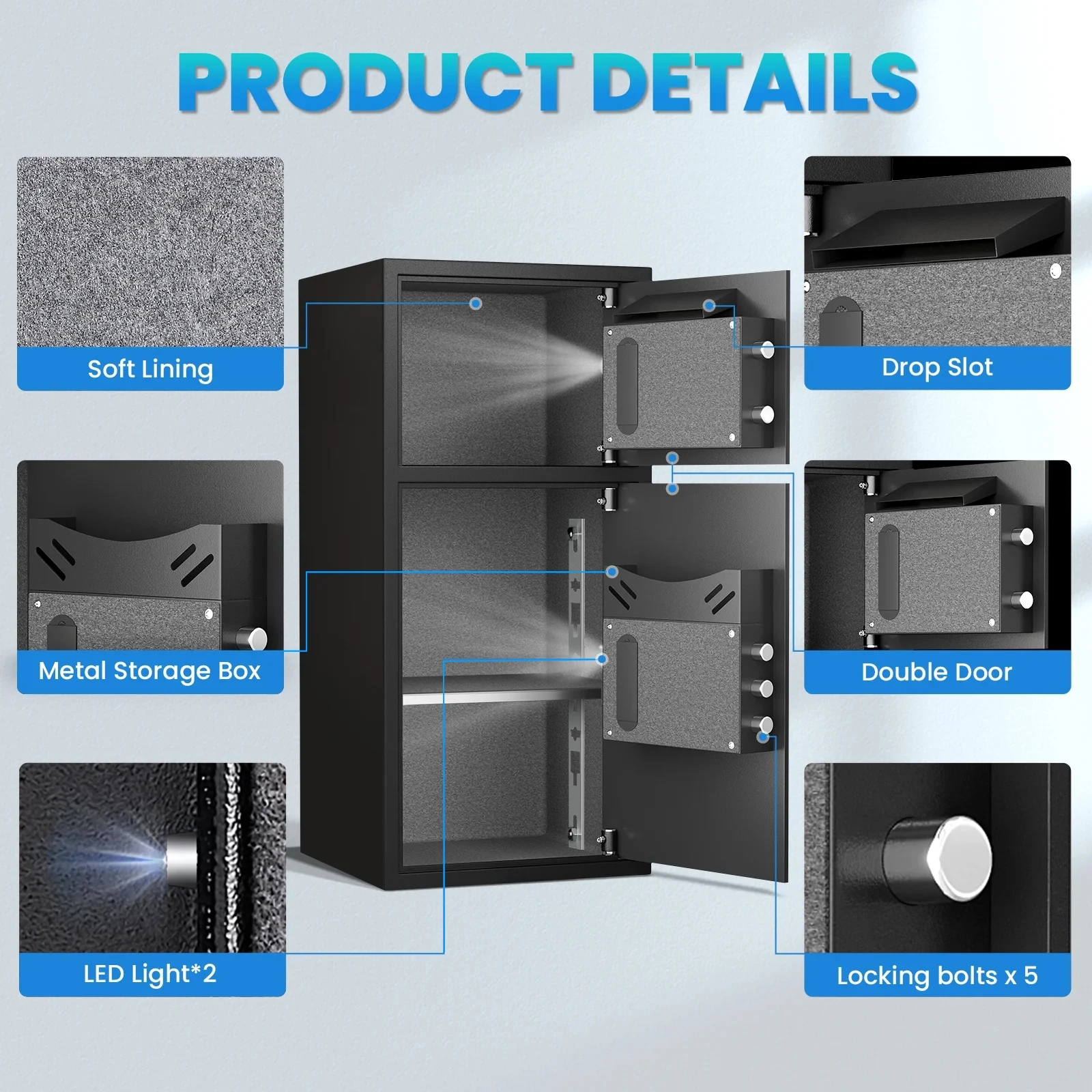 Kavey 6.5 Cuft Large Digital Lock Home Safe Fireproof Waterproof, Money Safe Box with Slot & Metal Deposit Storage Box