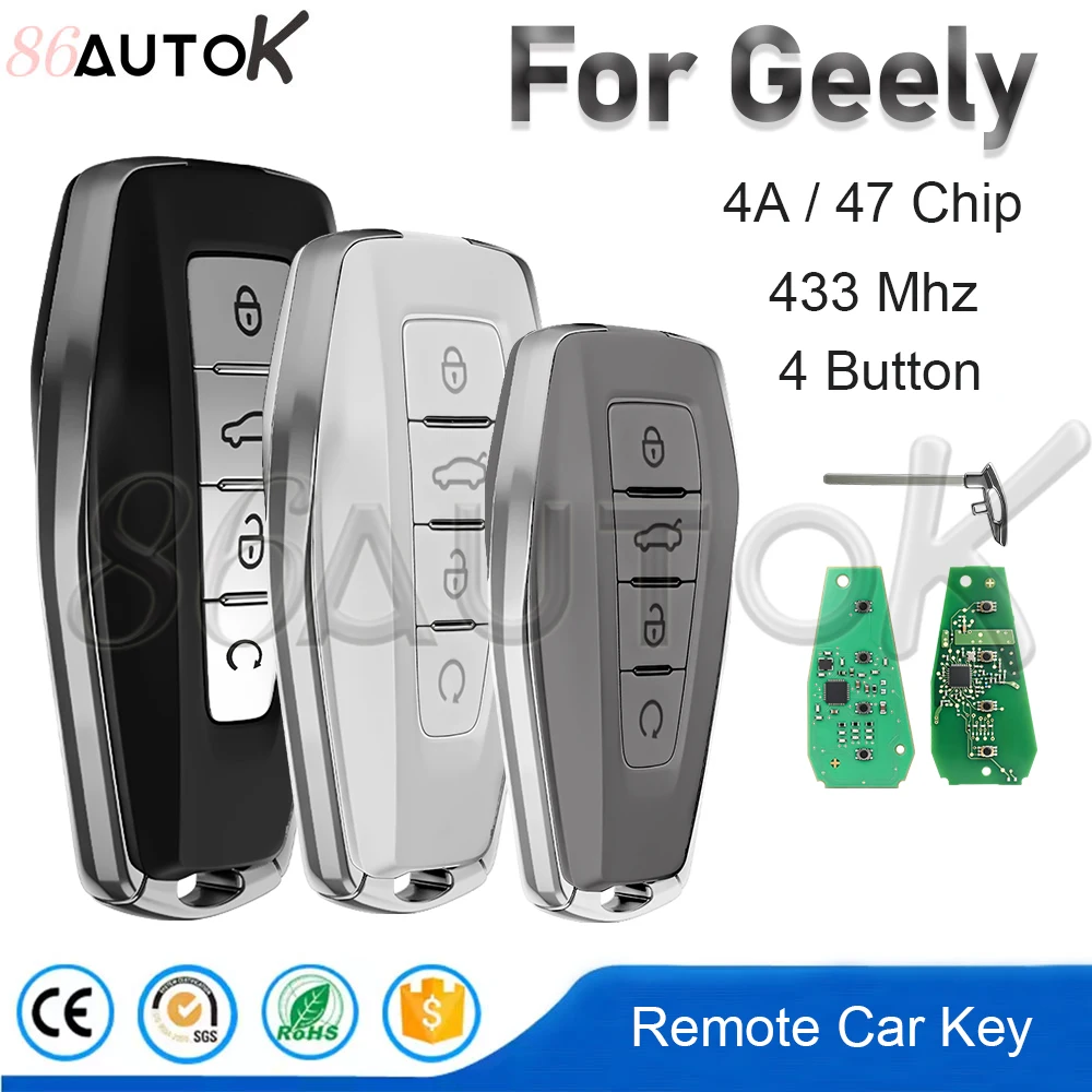 

Keyless Car Remote Key 433Mhz 4A/47 Chip For Geely Coolray Monjaro Okavango Azkarra Atlas KX11 Emgrand X7 X3 S1 Auto Smart Key