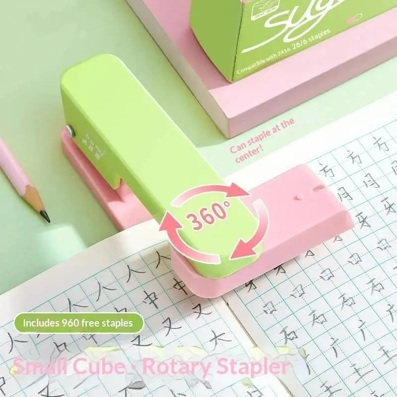 360-Degree Rotating Stapler With Staples Cute Pastel Color Suitable For Students School Home Office Attractive Appearance