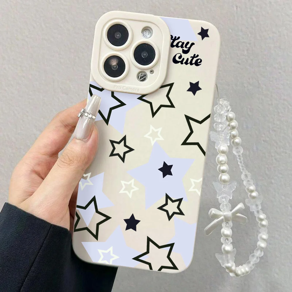 Light Blue Black Star Phone Cases For Samsung Galaxy S25 Plus FE Ultra A56 A53 A54 A55 A35 A36 S26 S24 Lanyard Wrist Strap Cover view 3
