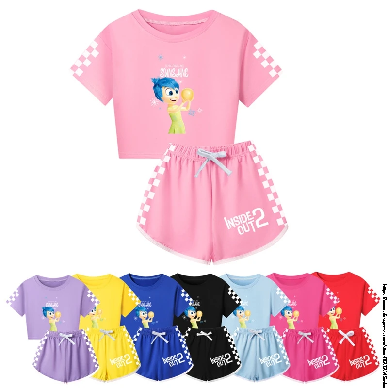 Verão pijama conjunto com manga curta t-shirt e calças para meninas e meninos, roupa ao ar livre, novo, 2pcs