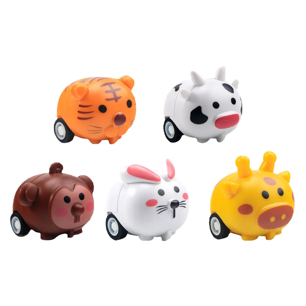 5 szt. Autka dla niemowląt z napędem na zatrzask, zabawka dla maluchów z motywem kreskówkowym, wytrzymały materiał ABS, upominki na przyjęcia, autka dla dzieci z napędem na zatrzask