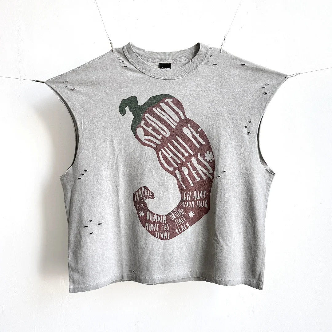 Saint Rock Band RHCP Limited Strict Washing Process Women Men Sleeveness Tank T shirt Oversized Men Casual Ripped T shirts