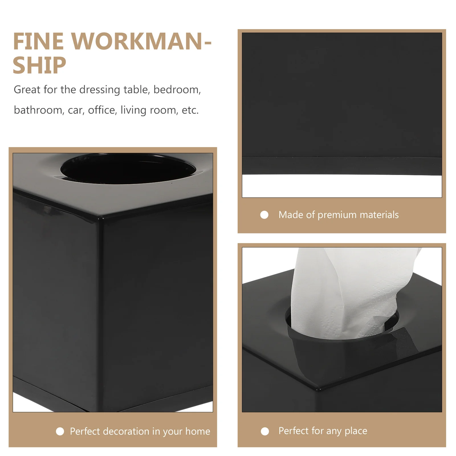 

Tissue Box Square Paper Holder For Bathroom Bedroom Office Napkin Storage Container Abs Wood Grain Finish Black
