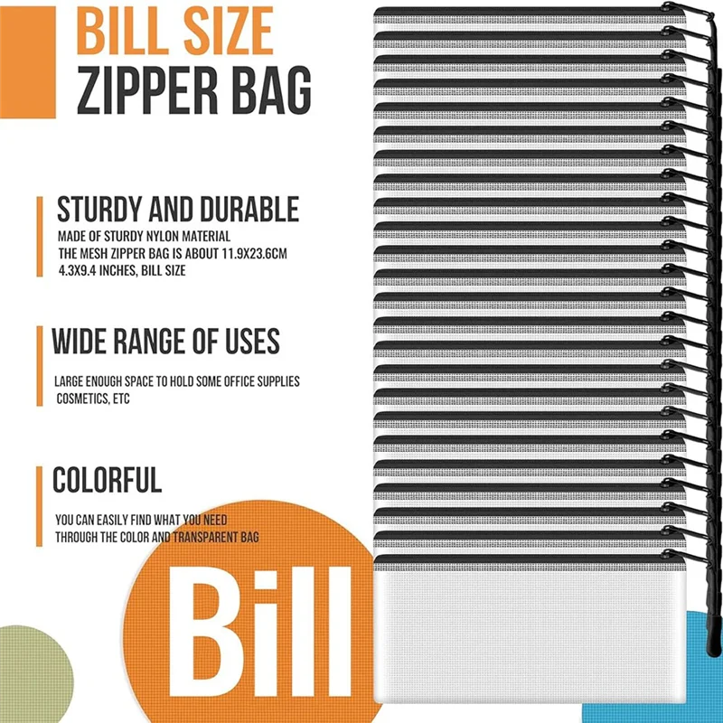 ABBK-24Pcs أكياس أكياس شبكية بسحاب، أكياس سوداء صغيرة شفافة، تنظيم مستحضرات التجميل أثناء السفر والفصول الدراسية واللوازم المكتبية