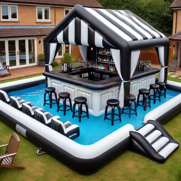 Leisure summer backyard party floating inflatable pub swimming pool water bar with seats