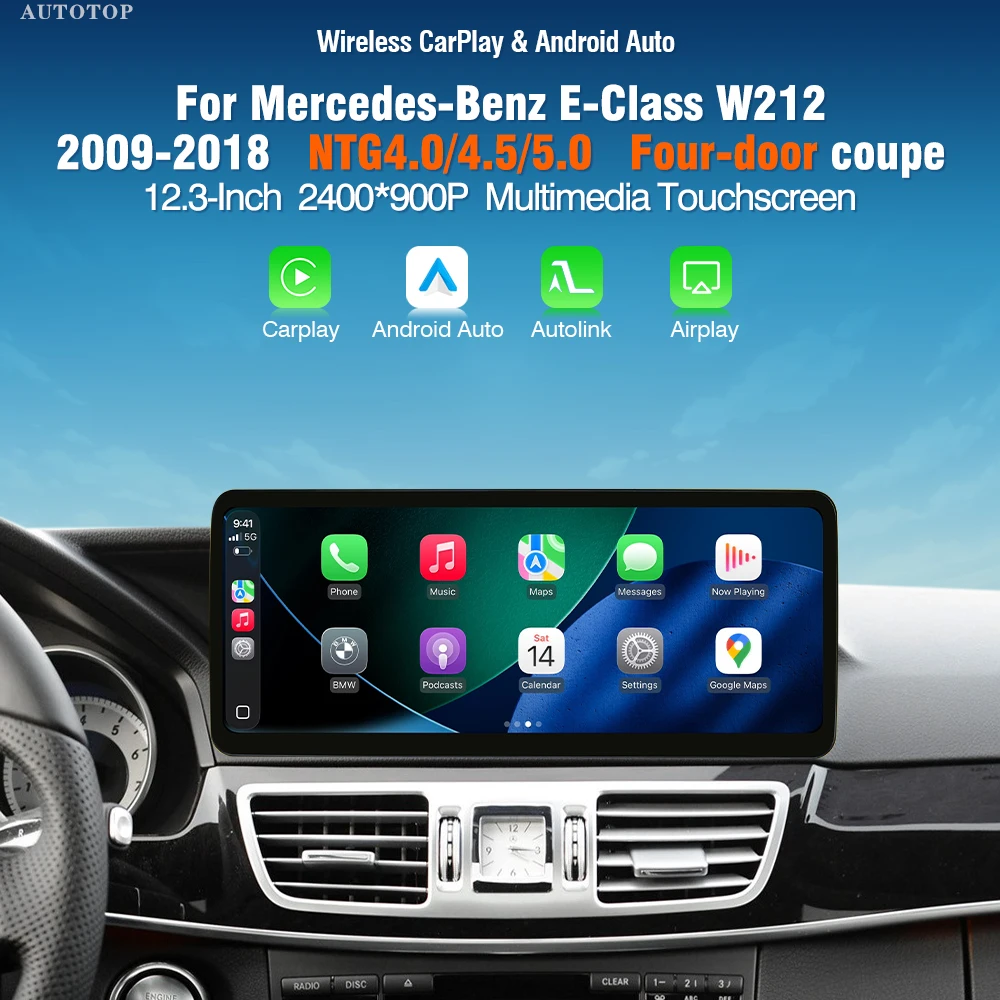 AUTOTOP HD 12.3" touchscreen CarPlay Android Auto voor Mercedes Benz E Klasse W212 E200 E230 E260 E300 S212 multimediaspeler voor auto - afbeelding 2