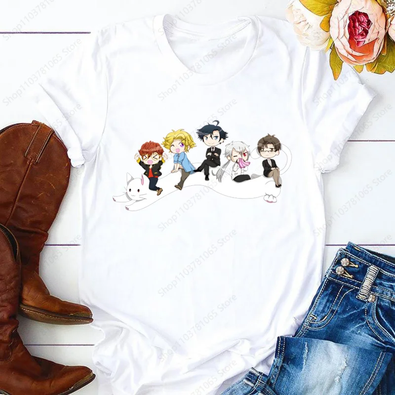 Maglietta Messenger mistica per donna maglietta Casual da donna a maniche corte maglietta Anime Cartoon per uomo stampata bianca Top donna Tees