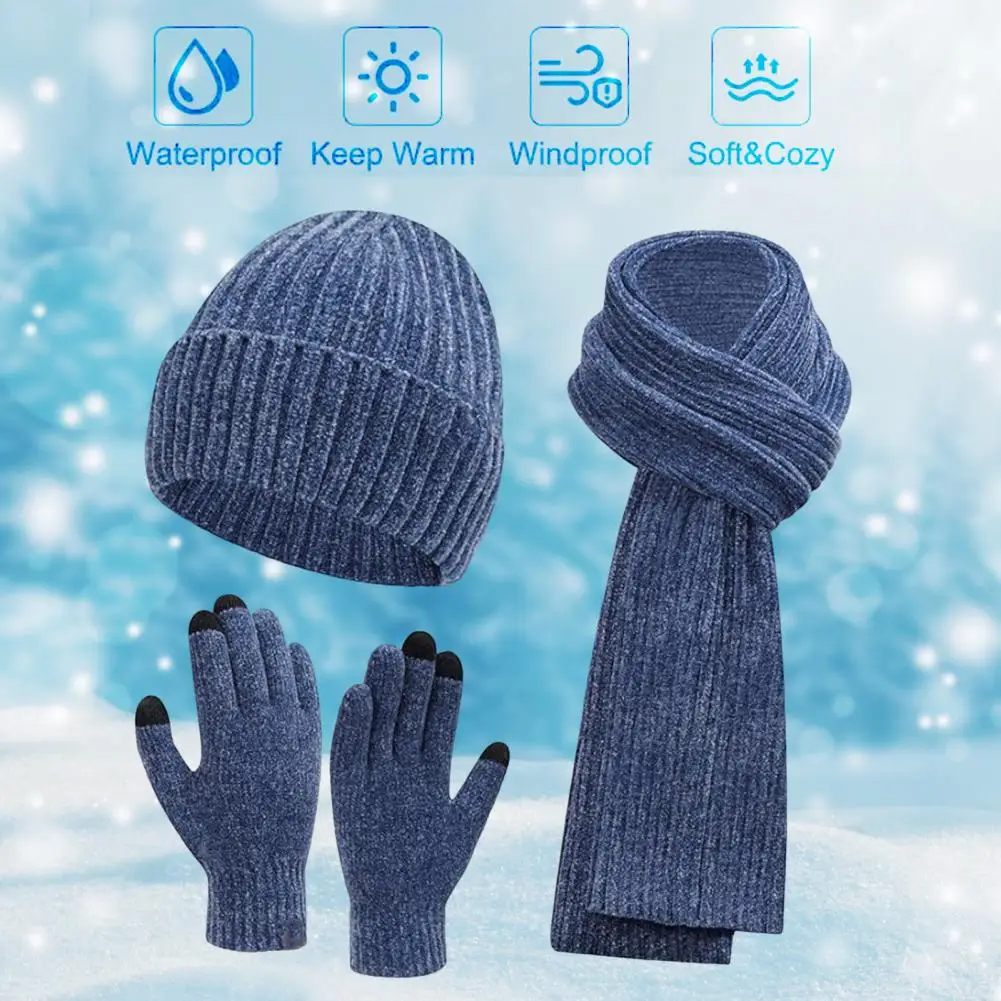 Adjustable Cuff Beanie Hat Hat Scarf Gloves Set Cozy Winter Accessories Set Knitted Hat Scarf Gloves Unisex Thick Warm Touch