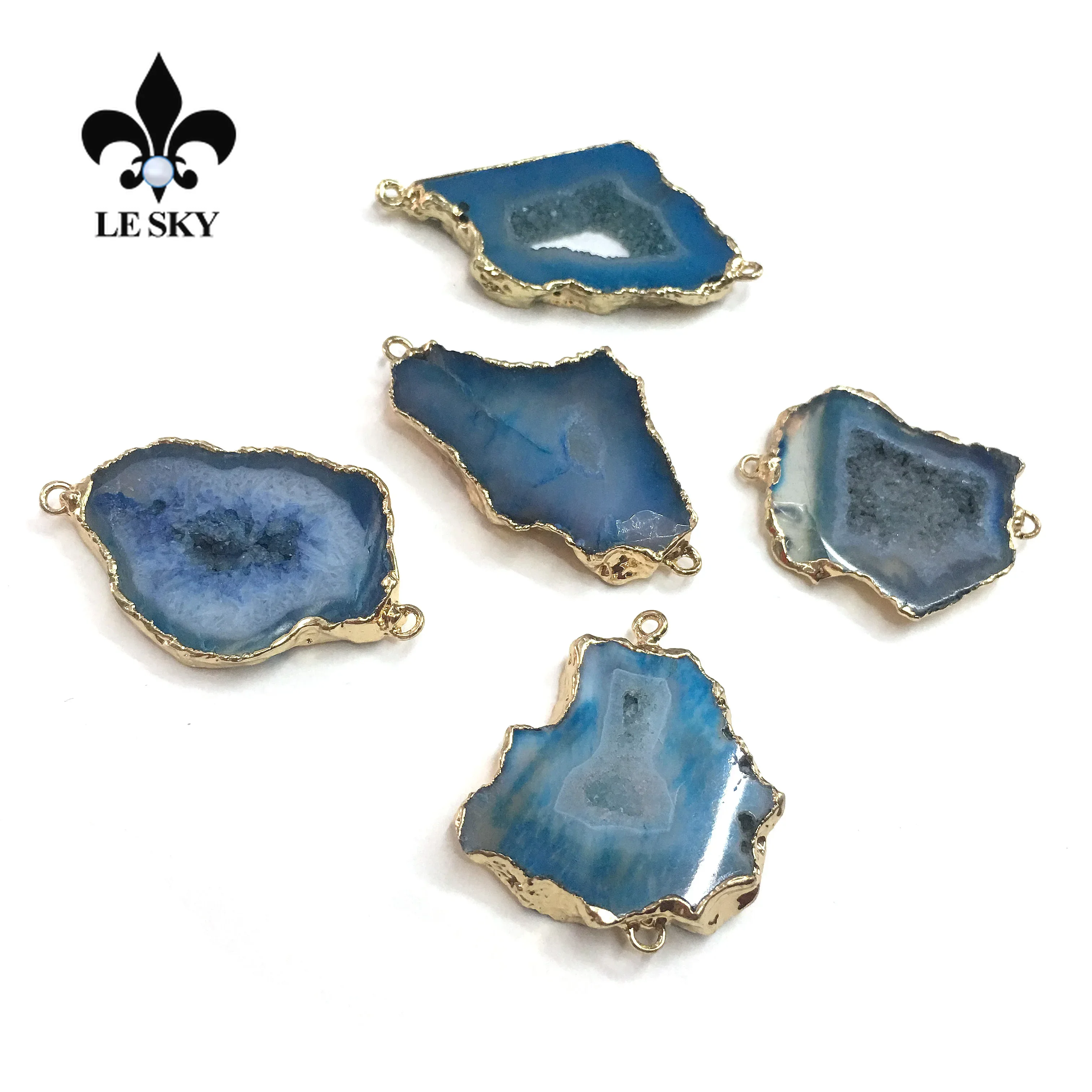 1PC LE SKY Natural Agates Pendants Charms Connector Pendants for Jewelry Making DIY Accessories Fit Necklaces