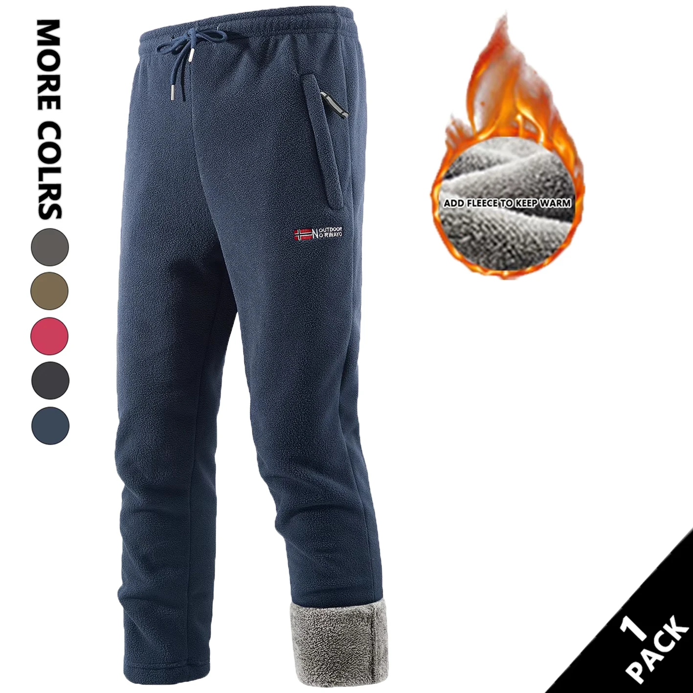 Unisex Thickened Polar Fleece Long Trousers Winter Warm Outdoor Thermal Pants Drawstring Sweatpants Zipper Pocket
