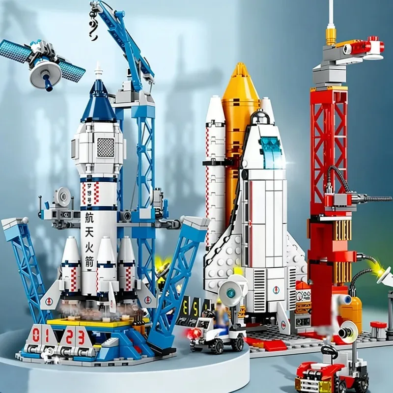 Bloques de Construcción del Centro de Lanzamiento Lunar, Modelo de Nave Espacial, Figura de Puerto Espacial, Ladrillos de Cohete, Juguetes de Construcción