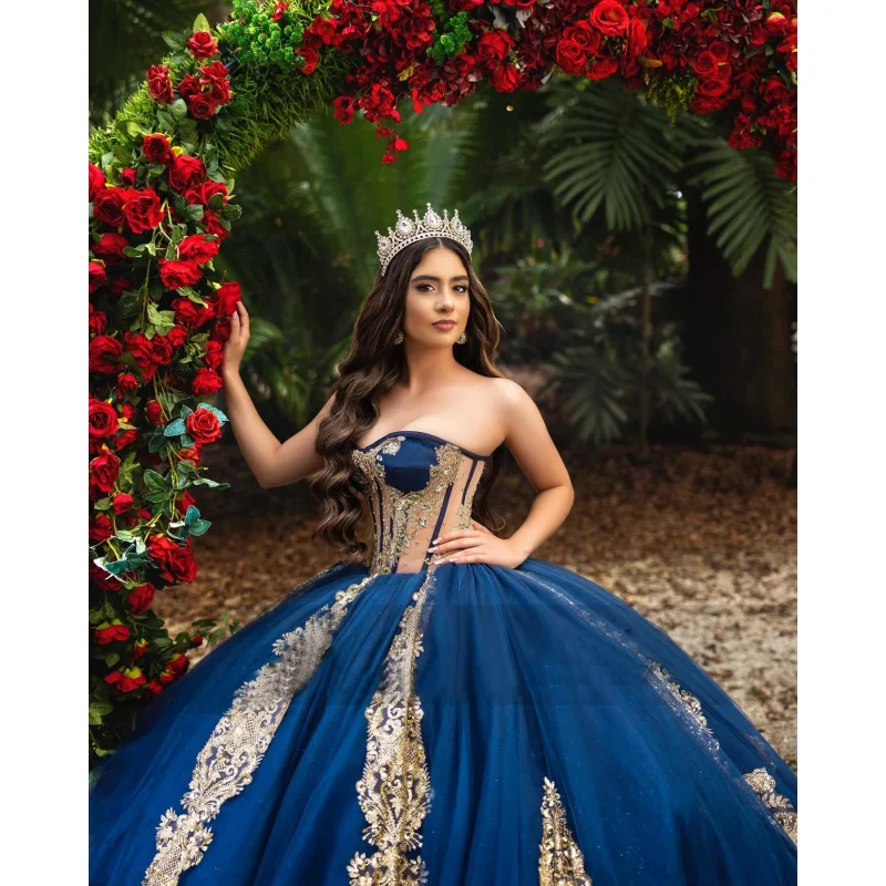 Robes de Quinceanera en forme de cœur, en Tulle, avec traîne cathédrale, à lacets, robe de bal de princesse bleue, personnalisée