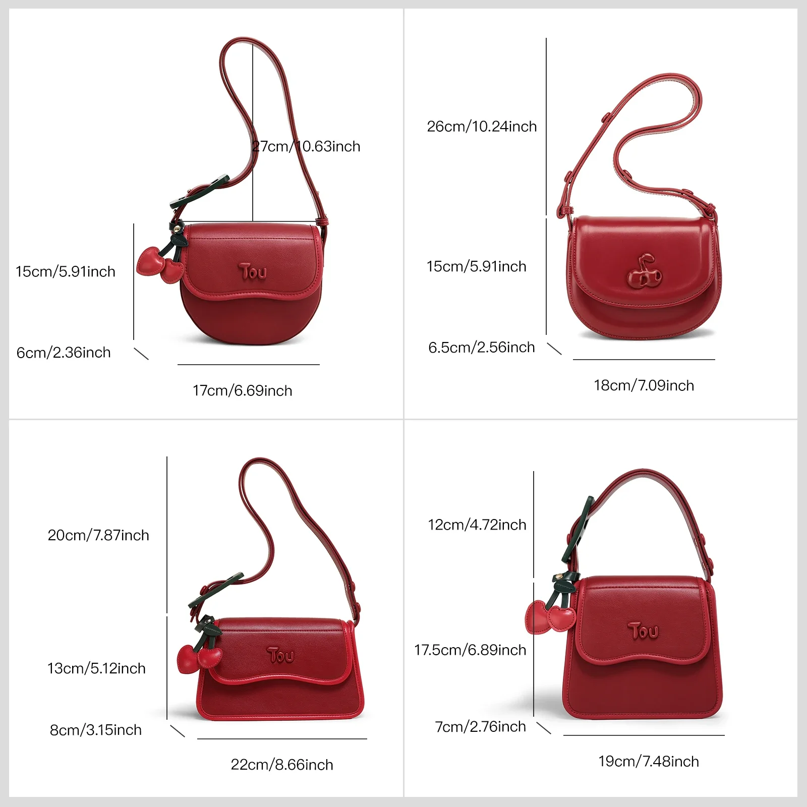 TOUTOU New Cherry-Decorated Small Square Bag Holiday Gift Handbag Luxury Original Red Shoulder Bag Cute and Fashionable