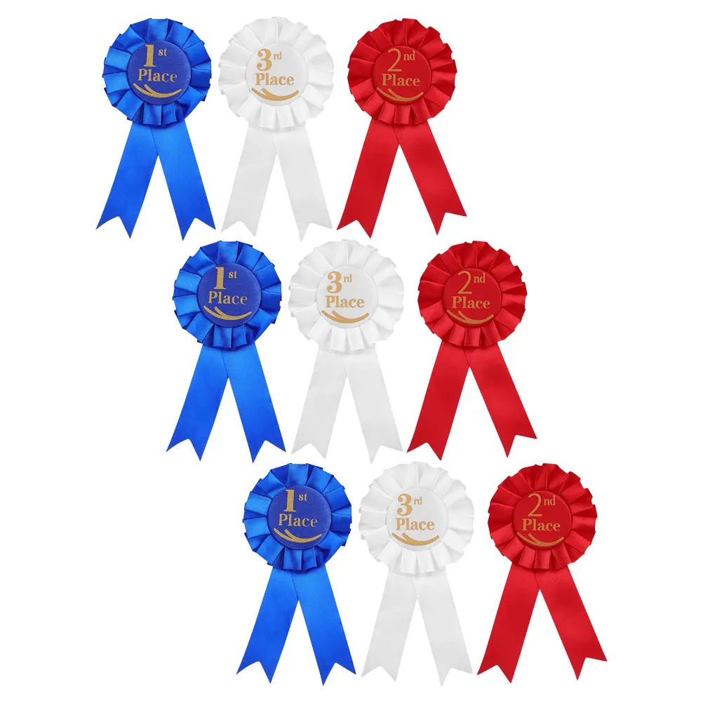 9pcs Party Corsage Award Ribbon Badge Set Satin Rosette Medals For Sports Classroom Graduation Competition Prizes