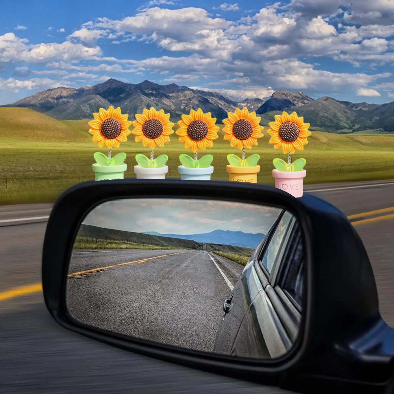 Dashboard Sunflowers For Car 5 Pieces Dancing Automobile Figurines Vehicle Dashboard Figures For Drivers Collectors Women Men
