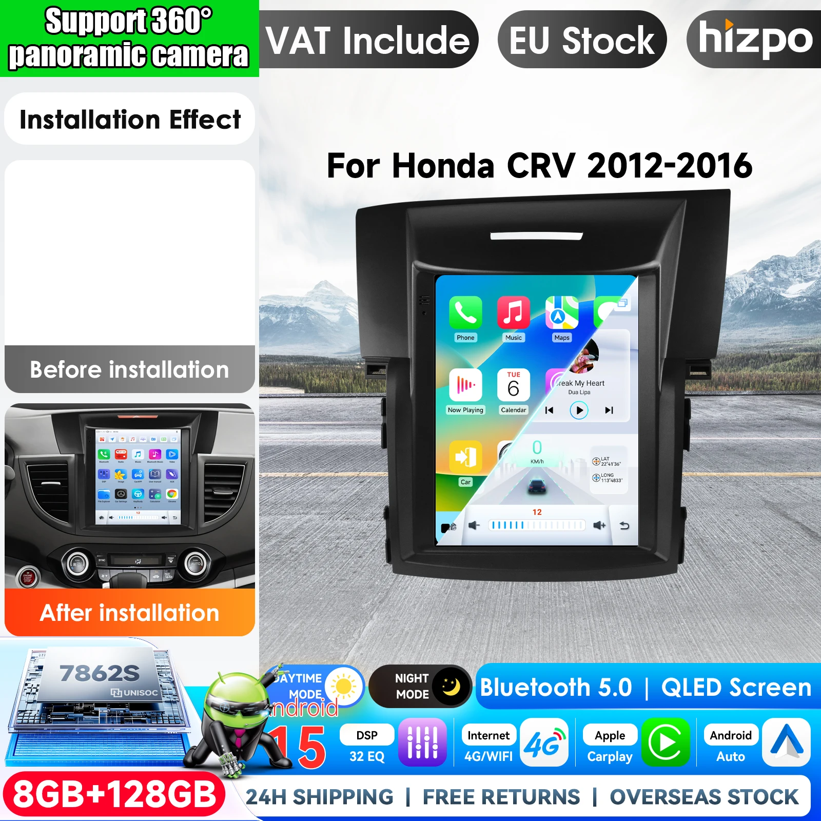 Autoradio multimediale da 9,7 pollici per Honda CRV CR-V 2012 2013 2014 2015 2016, Android, wireless, Bluetooth, Carplay, 4G, GPS, unità principale, schermo QLED, stereo 2Din, autoradio, navigazione