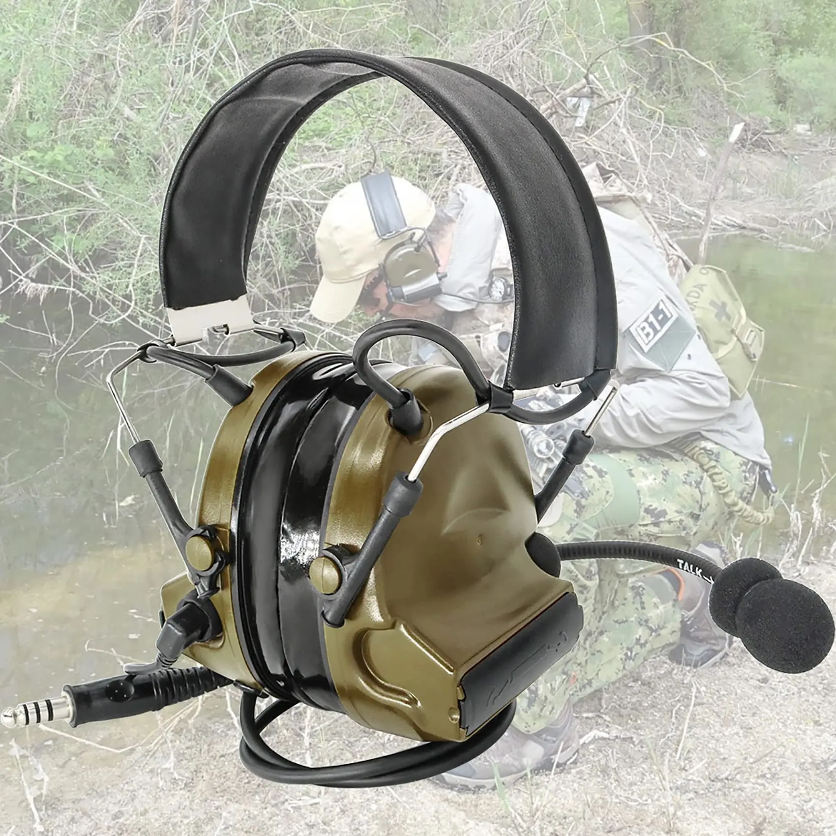 

Тактическая гарнитура Hearangel, шумоподавление звукоснимателя и 2-контактная PTT Ken для страйкбола