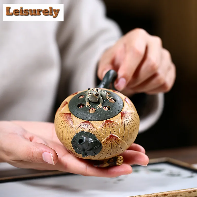 High Quality Yixing Purple Clay Teapot Raw Ore Section Mud Pot Handmade Frog Lotus Maker Household Customized Beauty Chinese Set