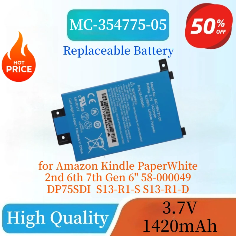 

High Quality MC-354775-05 3.7V 1420mAh Battery For Amazon Kindle PaperWhite 2nd 6th 7th Gen 6" 58-000049 DP75SDI S13-R1-S