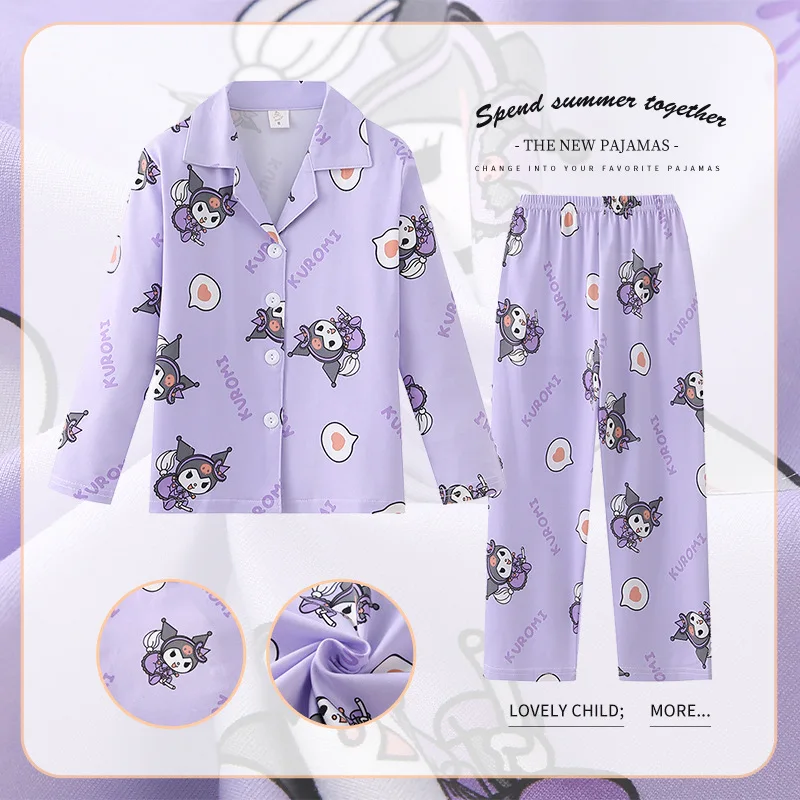 Sanrio Kuromi Melody Children Pajama Sets Collar Adorable Cartoon Print Kids Sleepwear Set Soft Comfortable Boys Girls Pajamas