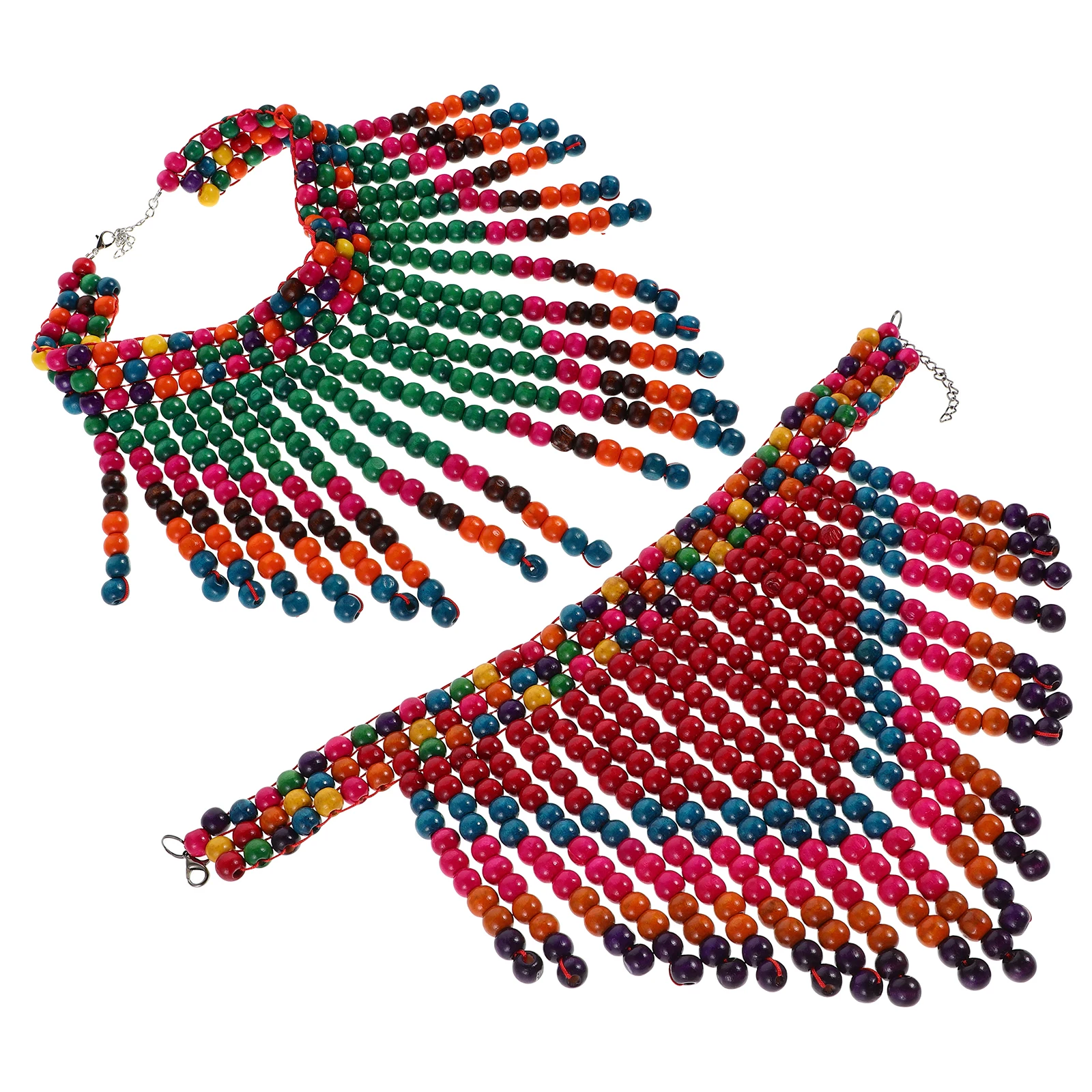 

African Wooden Bead Shawl Chain Chunky Beaded Necklace Colorful for Men Vintage Handmade