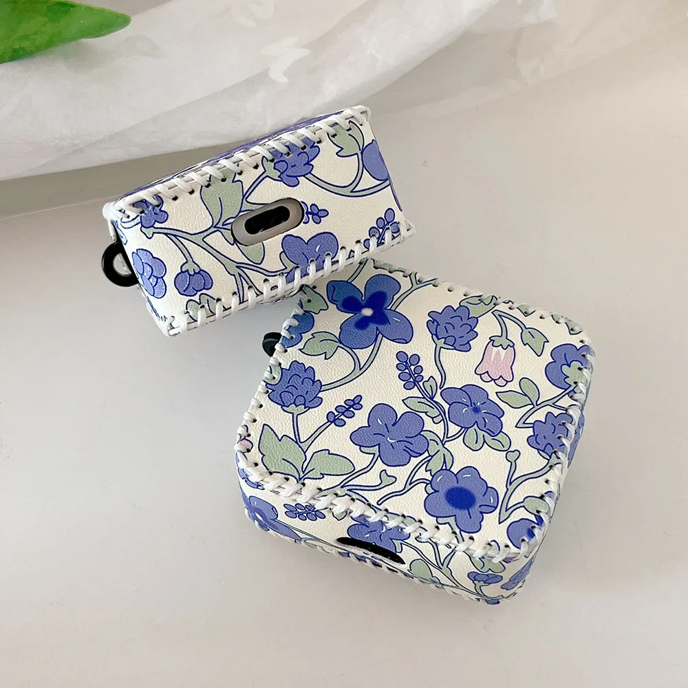 Leather Fresh Flowers Case for AirPods 1 2 Pro Earphone Charging Box Protective Bag with Wristband Cover For AirPods 3 Fundas