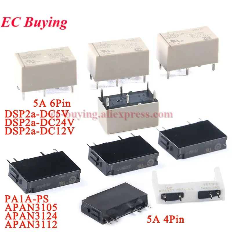 1Pc-10Pcs APAN3105 APAN3112 APAN3124 Relays 4Pin 5V 12V 24V 5A Normally Open Rele DSP2a-DC5V DSP2a-DC12V DSP2a-DC24V 6Pin Relais