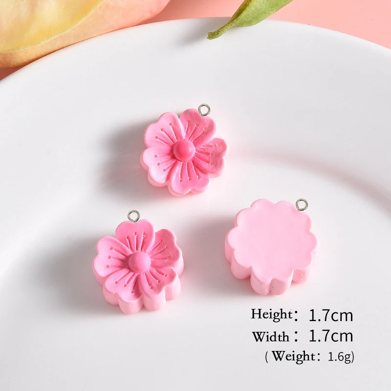 10Pcs Cute Pink Flowers Cake Donut Series Resin Charms Cherry Blossom Earring Keychain Pendants for Jewelry Making DIY Accessory