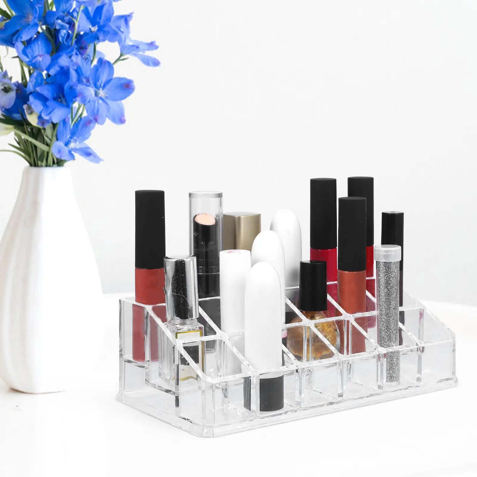 2Pcs Clear Lipstick Holder Large Capacity Storage Display Stand for Lipstick Tubes Lip Gloss Organizer Desktop Bedroom