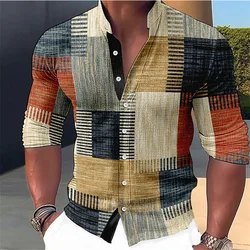 2024 Men's Fashion Shirt Checkered Printed Button Flip Collar Soft and Comfortable Street Outdoor Men's Popular Shirt Popular Ne