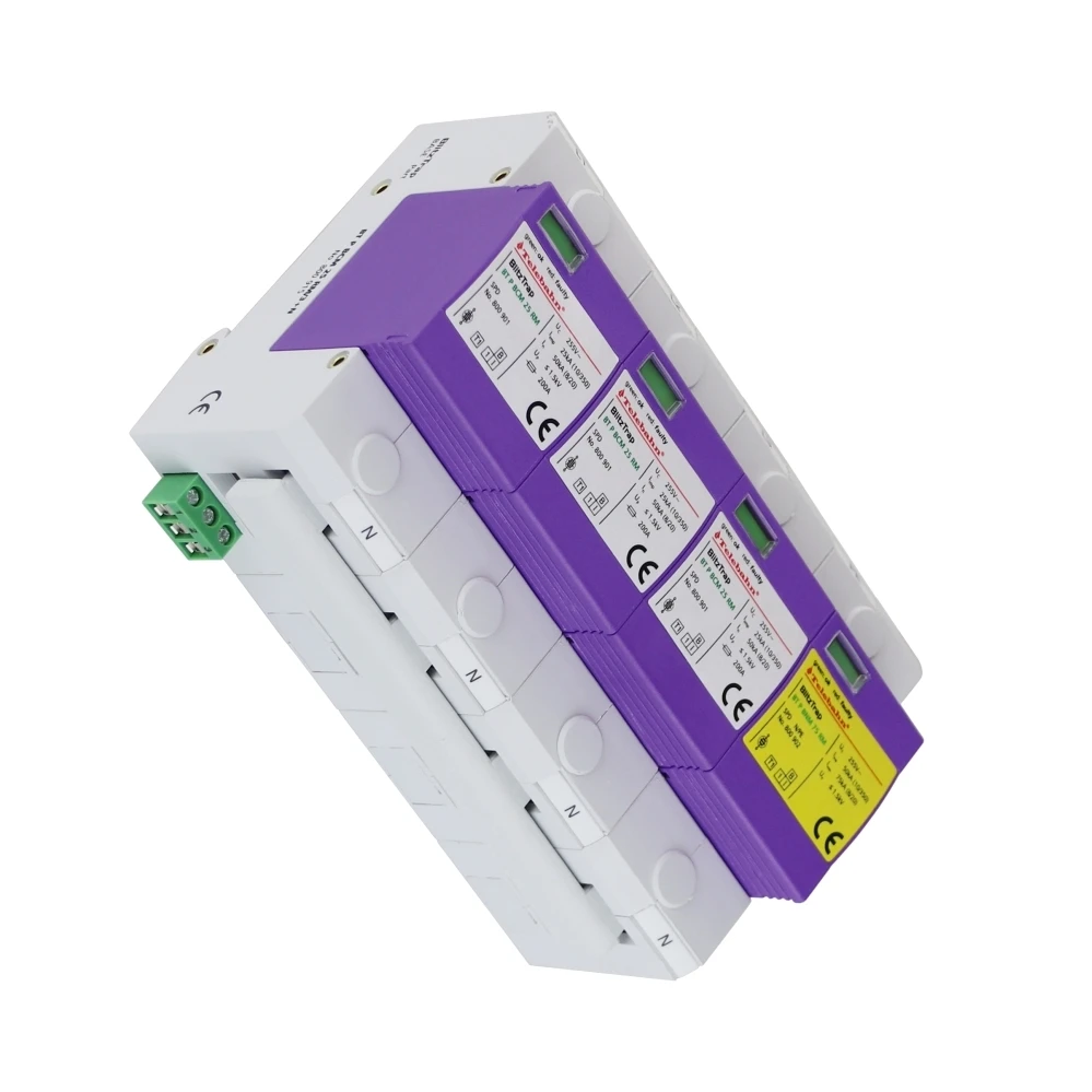 

SPD Surge Protectors 255V AC 25kA 50kA 100kA SPD T1+T2 3P+NPE 3 Phase TVSS Surge Protective Device