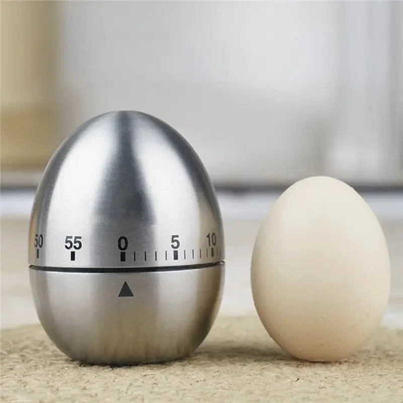 A53Q-Cute Kitchen Egg Timer 60 Minutes Mechanical Time Clock Stainless Steel Cooking Tools Kitchen Timer Counting Egg