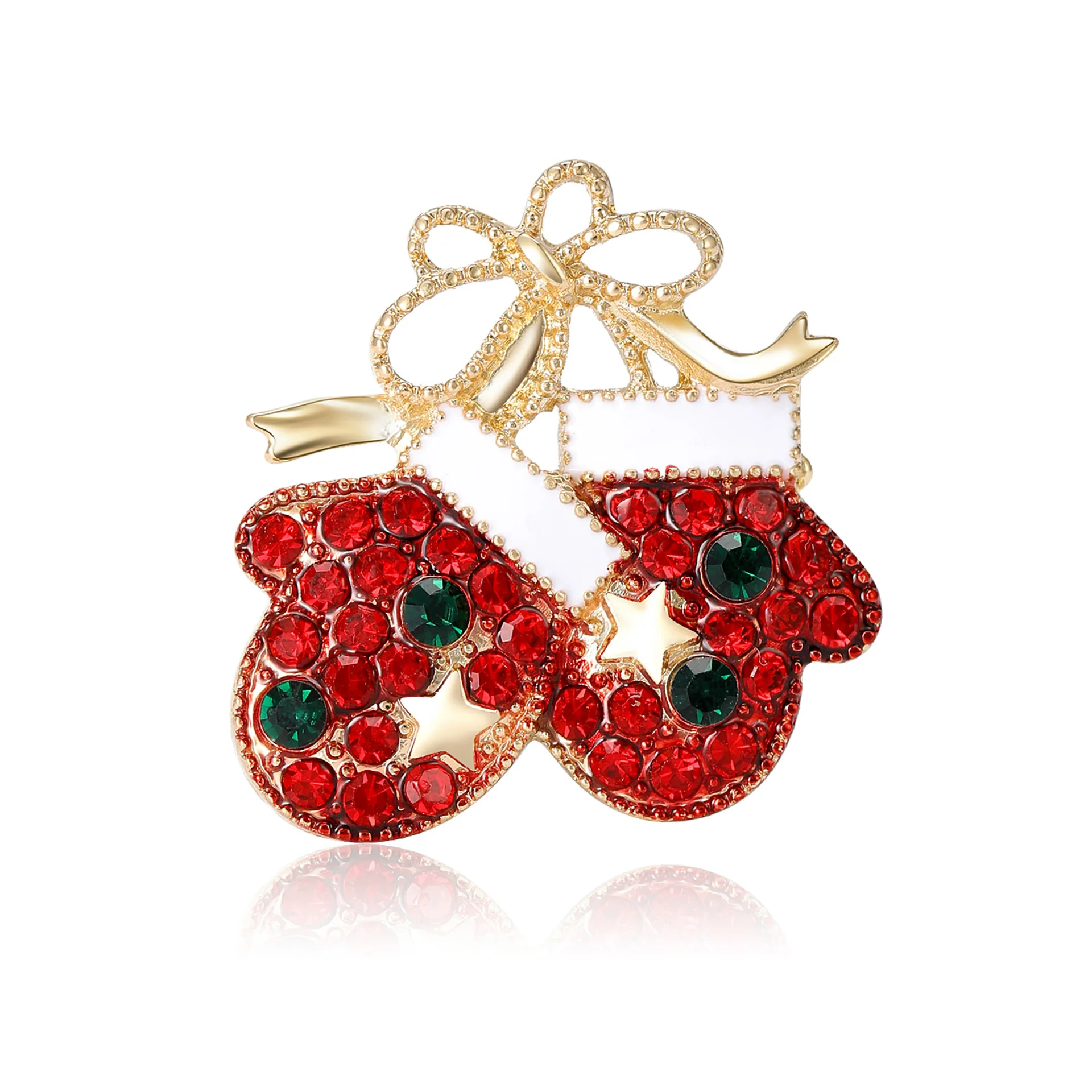 New European and American Christmas glove brooch hot selling rhinestone handmade oil drop chest flower image 4