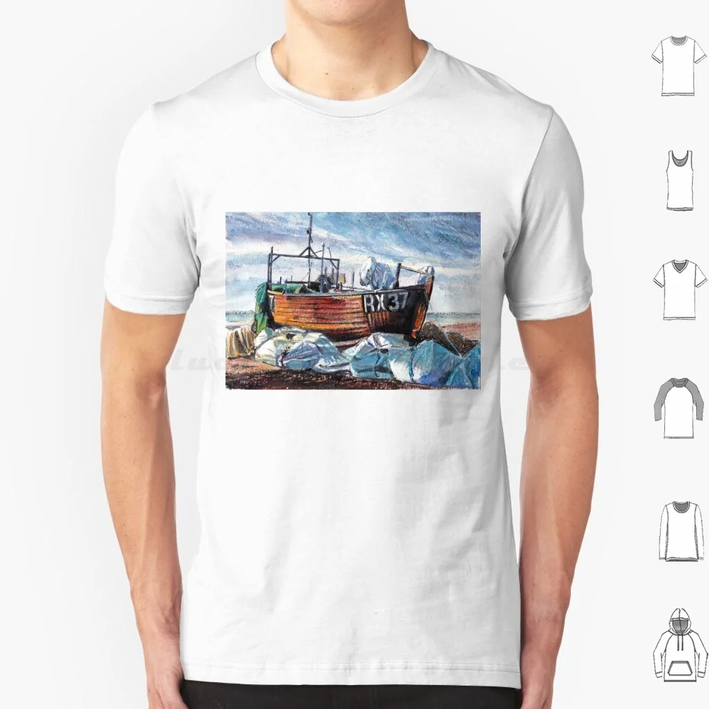 Hastings Fishing Boat Rx37 T Shirt Big Size 100% Cotton Fishing Boat Fishing Boat Sea Coast Seaside Hastings Beach Scene England