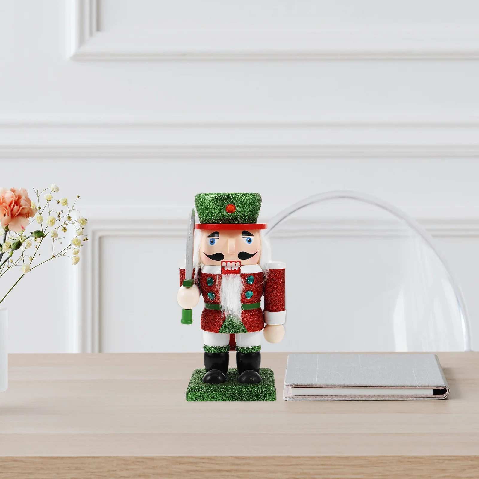 

Wood Nutcracker Soldier Traditional Christmas Decoration Glitter Accent Festive Holiday Table Decor Christmas Nutcracker