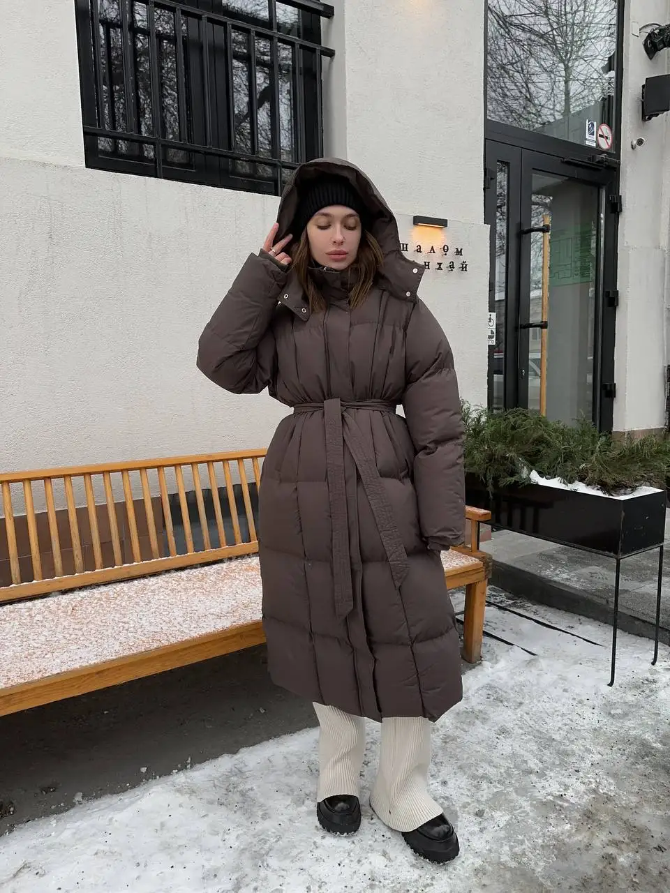 

2025 Casual Waist Slimming Hooded Long Bread Cotton Jacket for Women, Thickened Warm Cotton Jacket, Brown Color