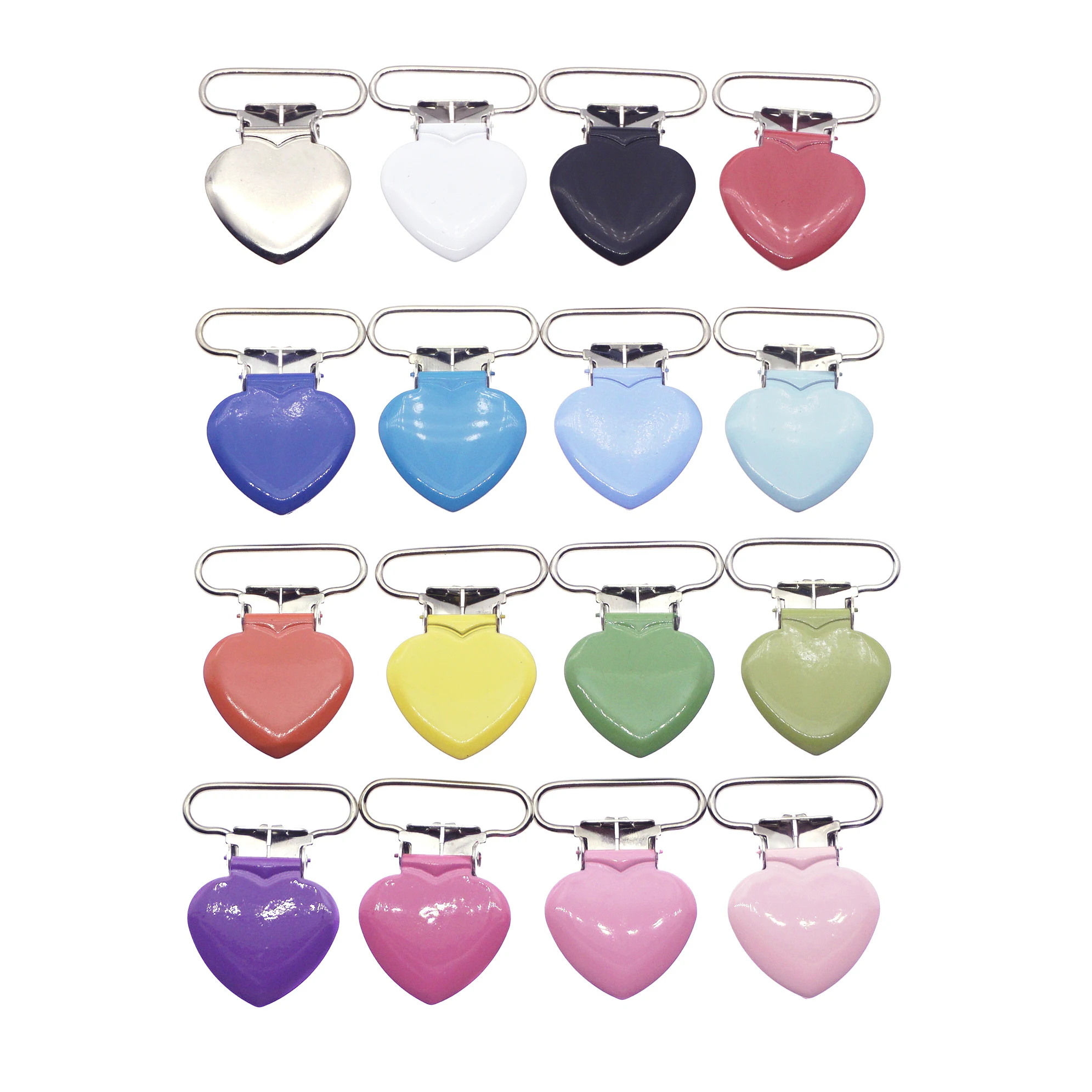 

100 Pcs Heart 1 Inch Enamel Metal Baby Suspender Pacifier Clips Soother Dummy Holder Passy Binky Mitten Clip Free Shipping