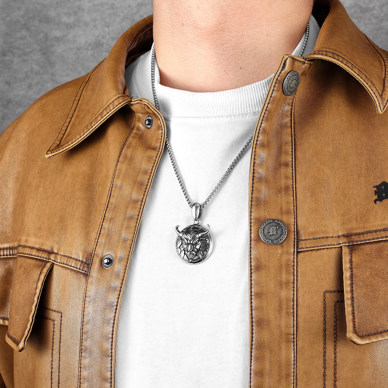 Cattle Bull Head Men's Stainless Steel Pendant Necklace Fitness GYM Strength Symbol Animall Punk Jewelry Gift Wholesale view 5