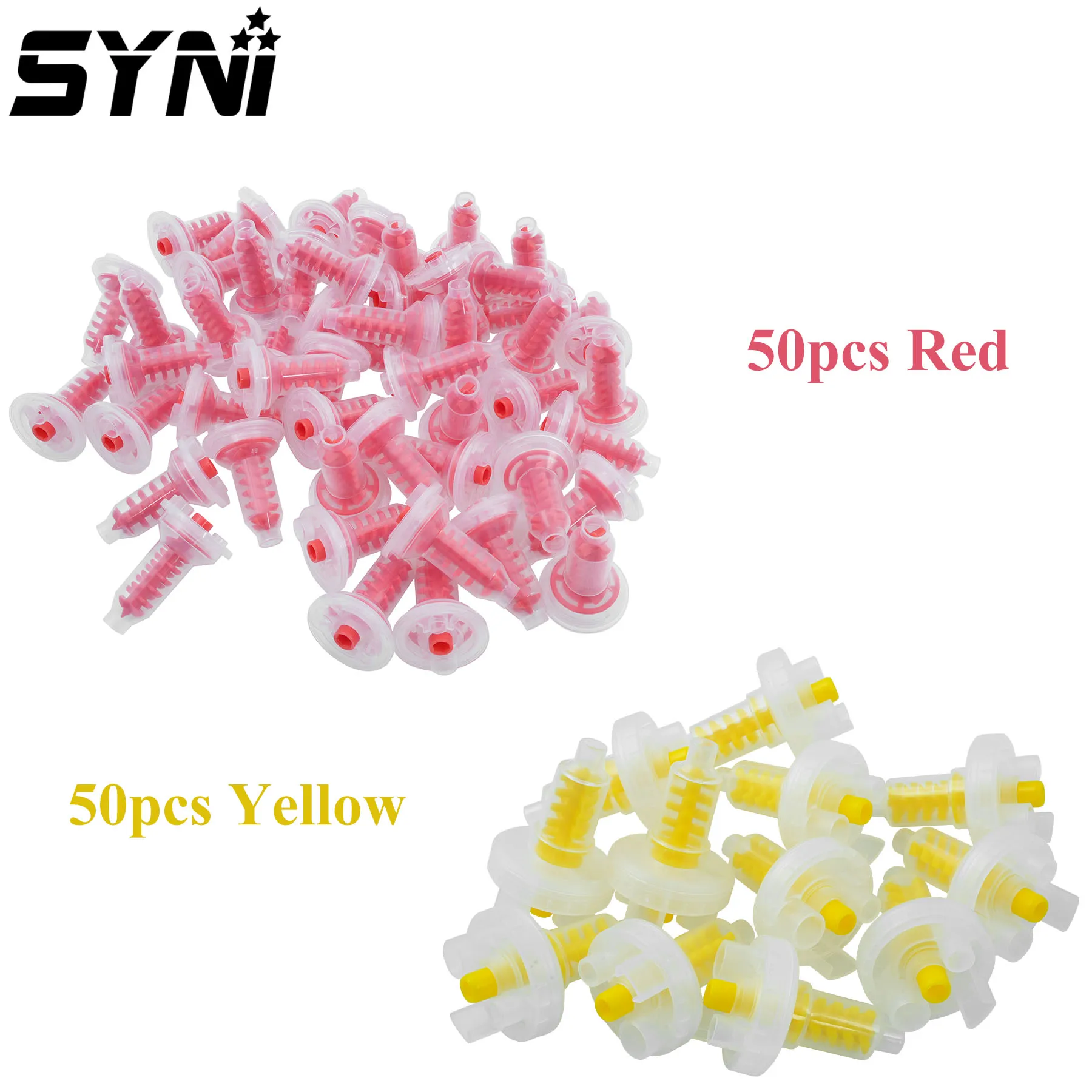 50pcs Dental Dynamic Mixing Tips Impression Nozzles Dentist Silicon Rubber Head Mixing Machine Dentistry Materials Red/Yellow