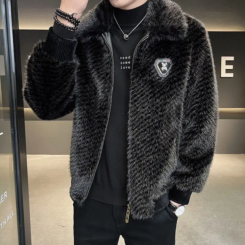 

High Quality Men Faux Marten Overcoats Male Fashion Short Large Size Fur Jacket Winter New Slim Fit Hooded Thicken Warm Outwear