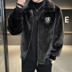 High Quality Men Faux Marten Overcoats Male Fashion Short Large Size Fur Jacket Winter New Slim Fit Hooded Thicken Warm Outwear